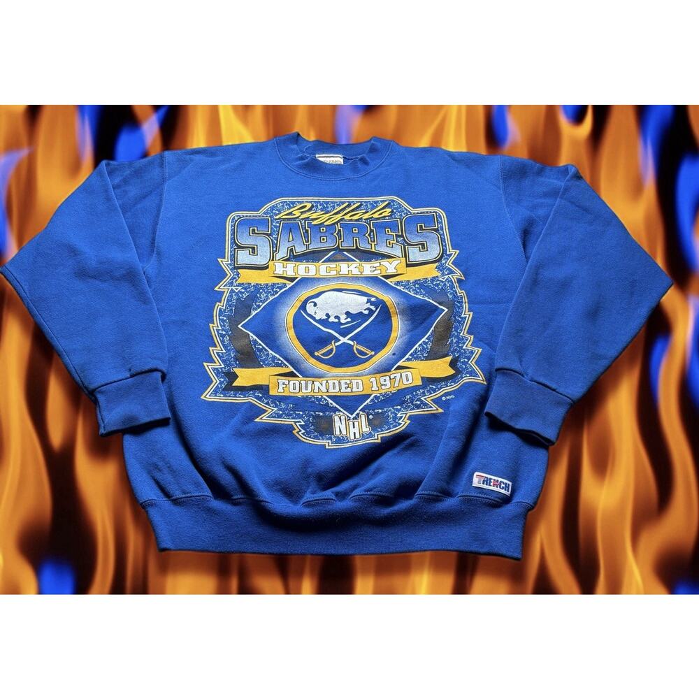 Vintage Trench 90s Buffalo Sabres NHL Hockey Men’s Medium Sweatshirt